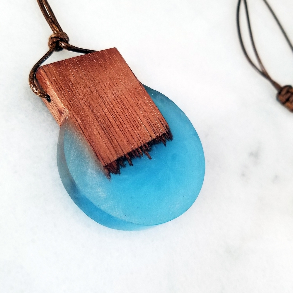 Blue Round Wood/Resin Statement Necklace